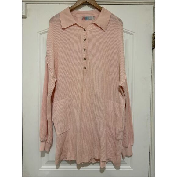 Free People Picnic Sweater Mini Dress Ribbed in Pink Dogwood Large - Picture 2 of 5